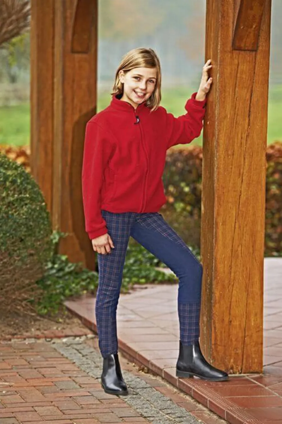 Busse Reithose LIVERPOOL CHECK KIDS, Kindergrösse 152, Karo: creme, Besatz: braun