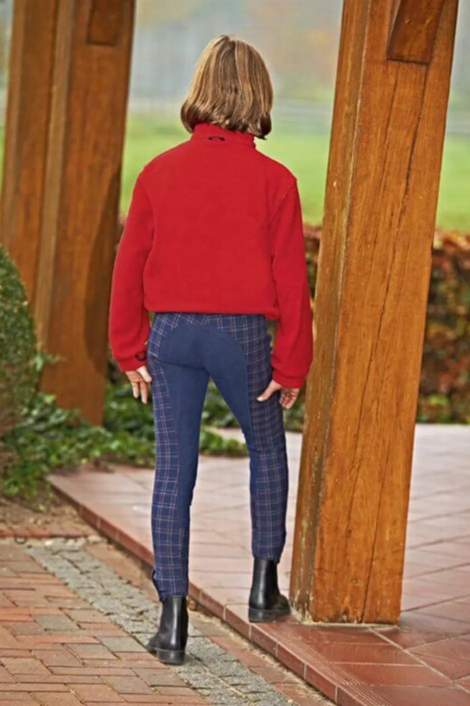 Busse Reithose LIVERPOOL CHECK KIDS, Kindergrösse 152, Karo: creme, Besatz: braun