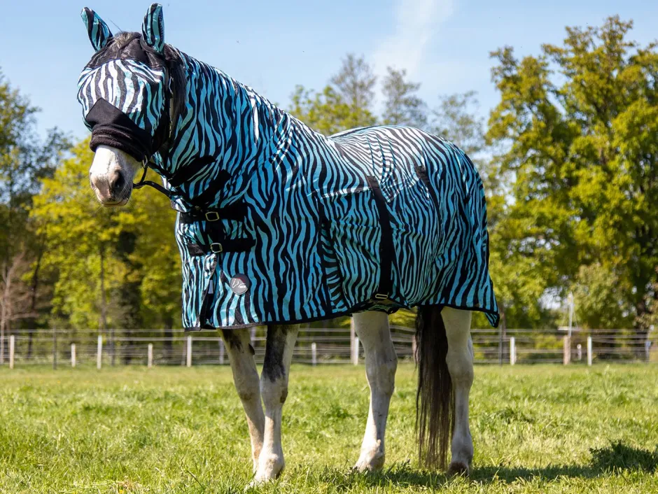 HKM Fliegendecke mit Halsteil -Zebra Aqua-