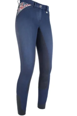HKM PRO-TEAM Reithose Denim -Global Team- Dreiviertel Alos Besatz