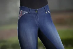 HKM PRO-TEAM Reithose Denim -Global Team- Dreiviertel Alos Besatz