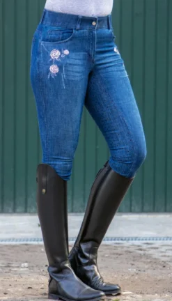 HKM Reithose -Flower Denim- Silikon-Vollbesatz