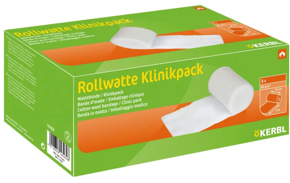 KERBL Rollwatte Wattebinde, 3 m x 10 cm, 8 Stück im Klinikpack