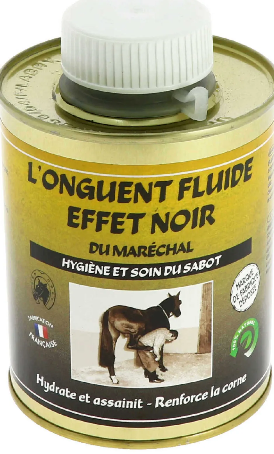 „Onguent Fluide“ von Maréchal (Huföl), schwarz färbend, 500 ml Topf (Pinsel integriert)